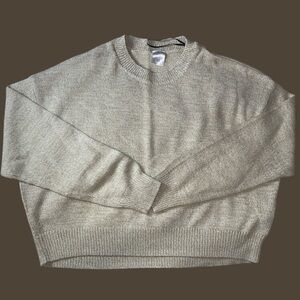 NWOT SEXY BASICS CREWNECK CROPPED PULL-OVER LIGHTWEIGHT COTTON BEIGE SWEATER•S/M